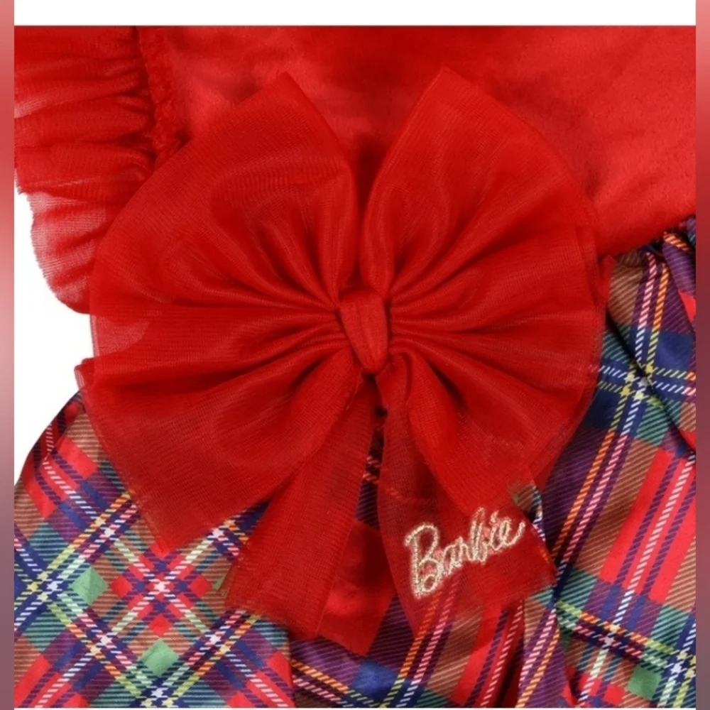 Barbie Toddler Girls Velvet Satin Plaid Fancy Layered Kids Tutu Dress Red